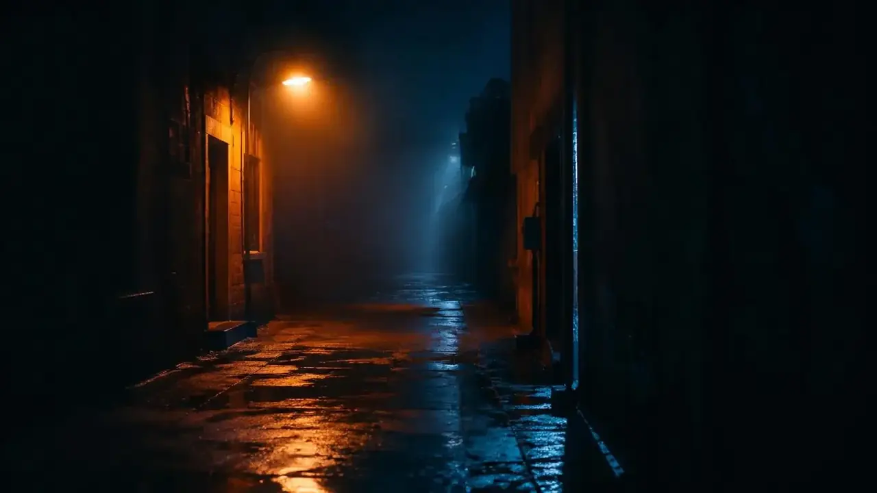 长夜微光主视觉背景，暖光剧场氛围